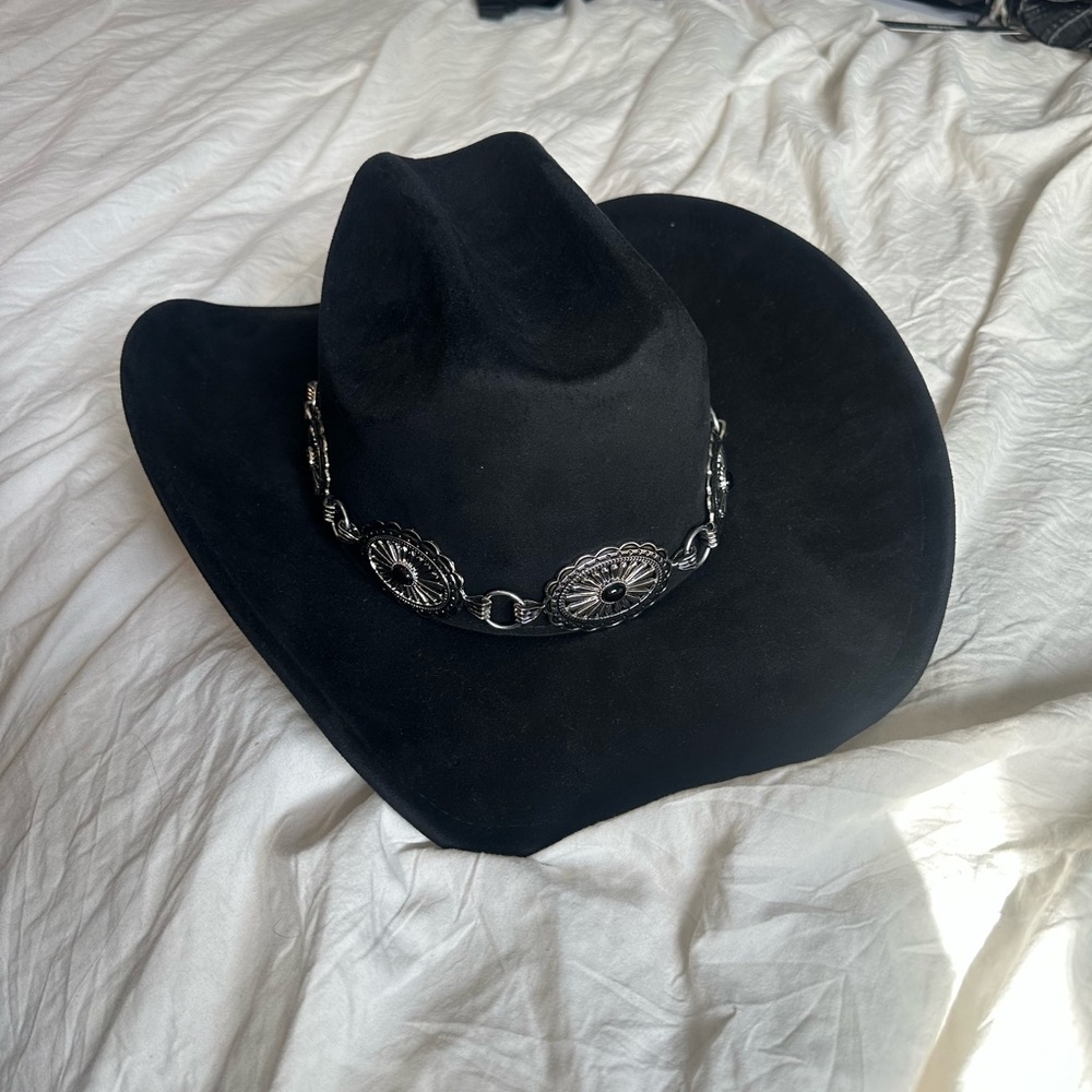 Black Cowboy Hat with Silver Conchos